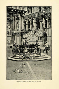 1901 Print Courtyard Ducal Palace Venice Italy Architecture Statues XGN3