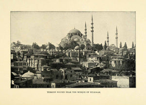 1901 Print Turkish Houses Mosque Suleiman Cityscape Architecture Sultan XGN3