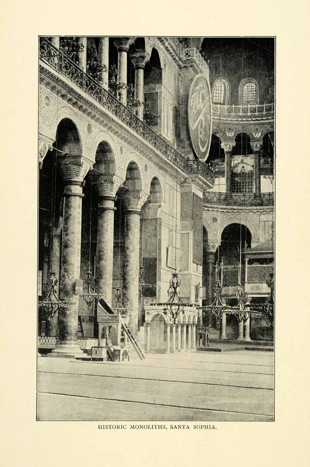 1901 Print Historic Monoliths Santa Sophia Columns Architecture Mosque XGN3