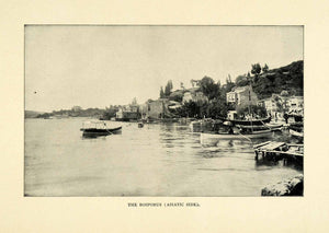 1901 Print Bosporus Asiatic Side Waterway Boats Shoreline Cityscape Trees XGN3