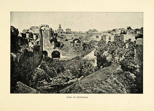 1901 Print Pool Bethesda Jerusalem Israel Cityscape Ruins Religion Hills XGN3