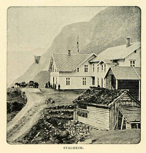 1901 Print Stalheim Norway View Mountains Valley Oslo-Bergen Postal Route XGN3