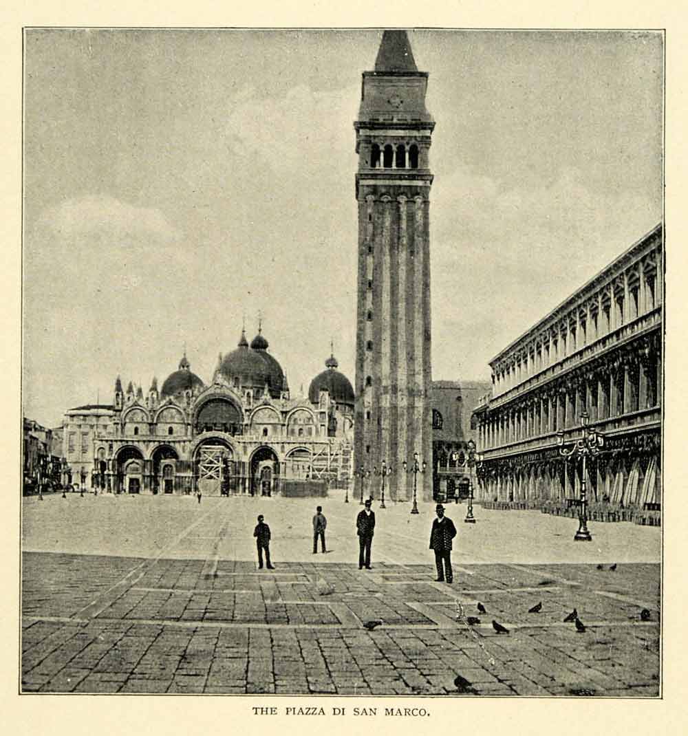1901 Print Piazza San Marco Venice Italy St Mark's Square Church Basilica XGN3
