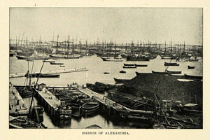 1901 Print Harbor Port Alexandria Egypt Waterway Ships Cargo Docks XGN3