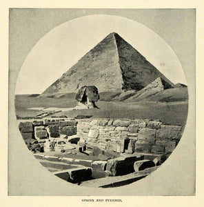 1901 Print Sphinx Pyramid Giza Egypt Landmark Limestone Mythical Creature XGN3