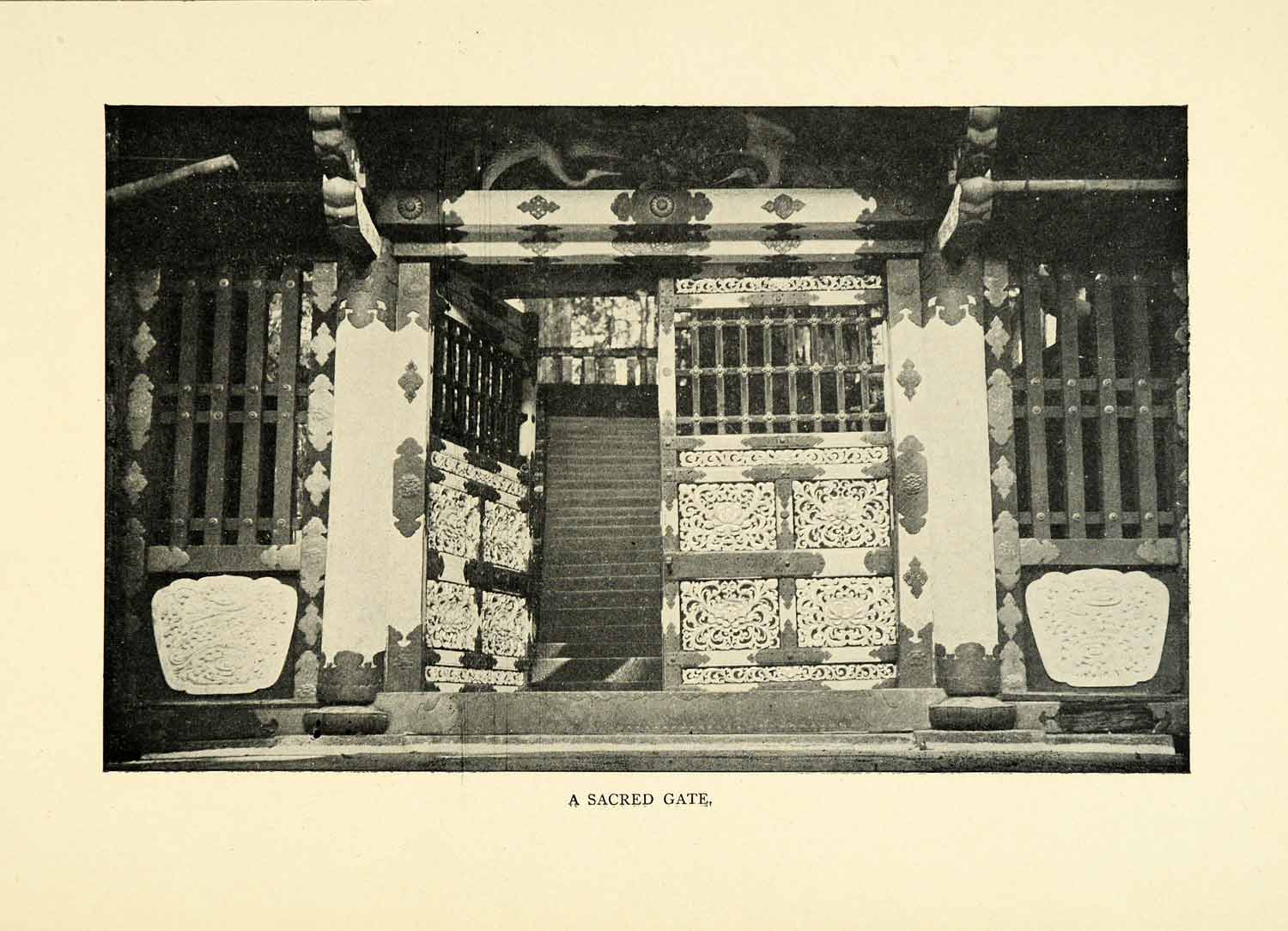 1900 Print Sacred Gate Japan Torii Grave Ceremonial Ornate Cultural XGN4