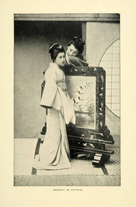 1900 Print Two Japanese Women Council Discussion Talking Portrait Costume XGN4