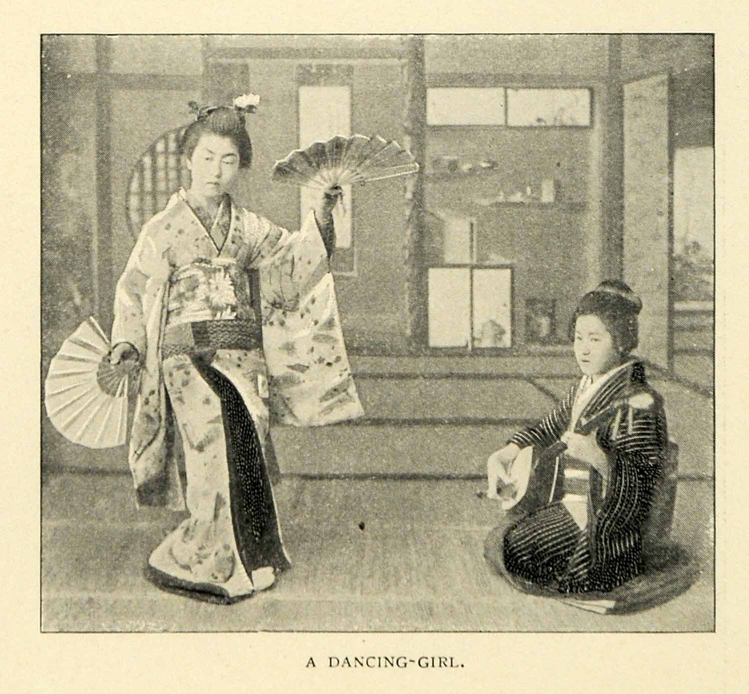 1900 Print Dancing Entertaining Girl Japan Japanese Traditional Portrait XGN4