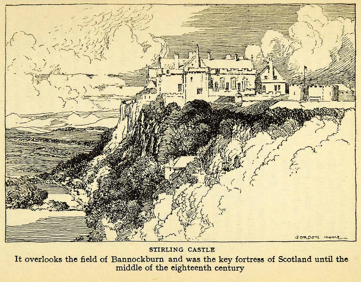 1924 Offset Lithograph Gordon Home Stirling Castle Bannockburn Fortress XGN5