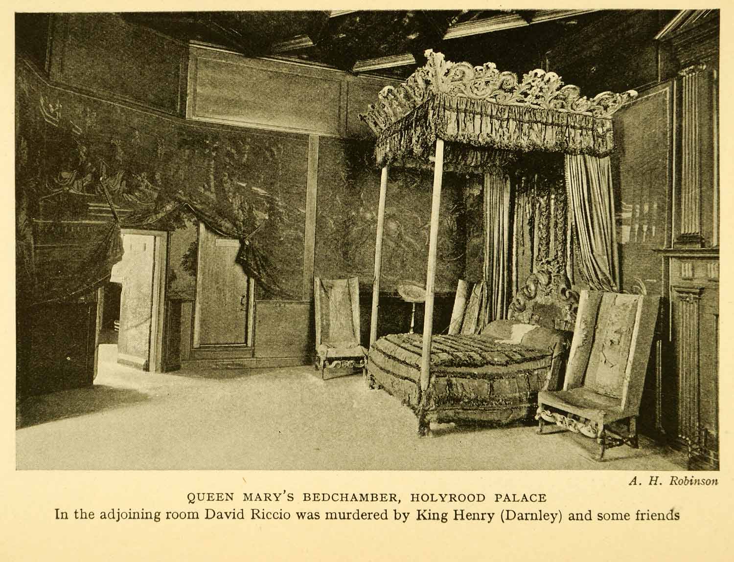 1924 Print Queen Mary Bedchamber Holyrood Palace Scotland Monarch Residence XGN5