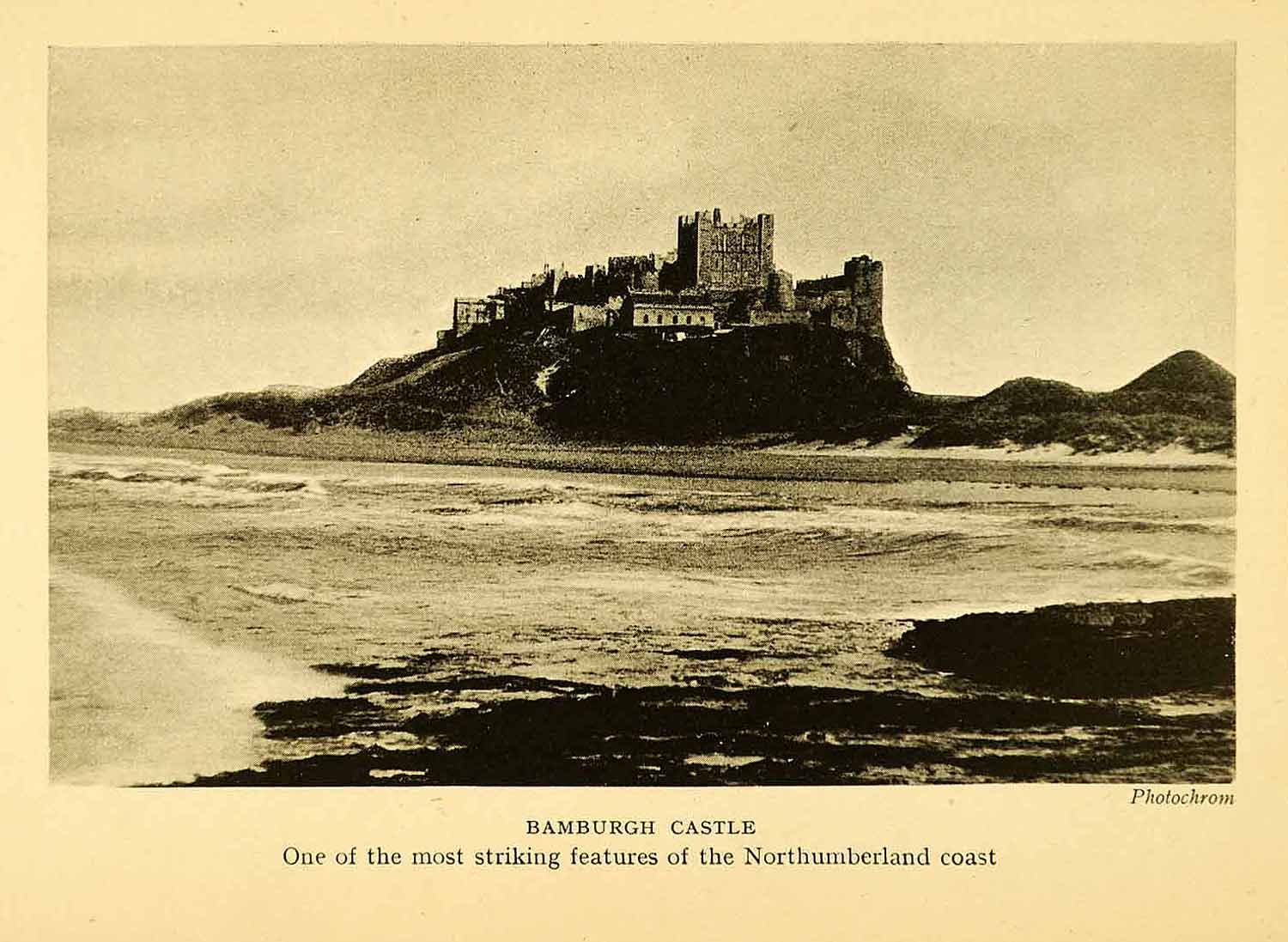 1924 Print Bamburgh Castle Northumberland Coast England Scotland Din Guarie XGN5
