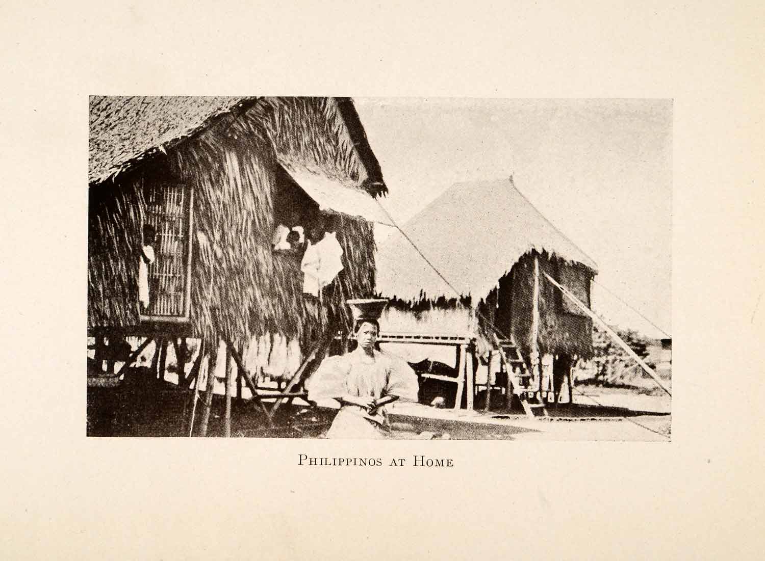 1924 Print Philippines Raised House Costume Ethnic Nipa Hut Bamboo Thatch XGN9