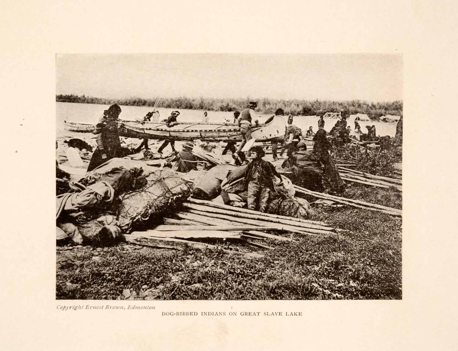 1913 Halftone Print Canada Dog Ribbed Indians Slave Lake Natives Canoe XGNA1