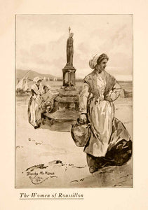 1907 Halftone Print Women Roussillon Statue Costume Spain France Catalonia XGNA3