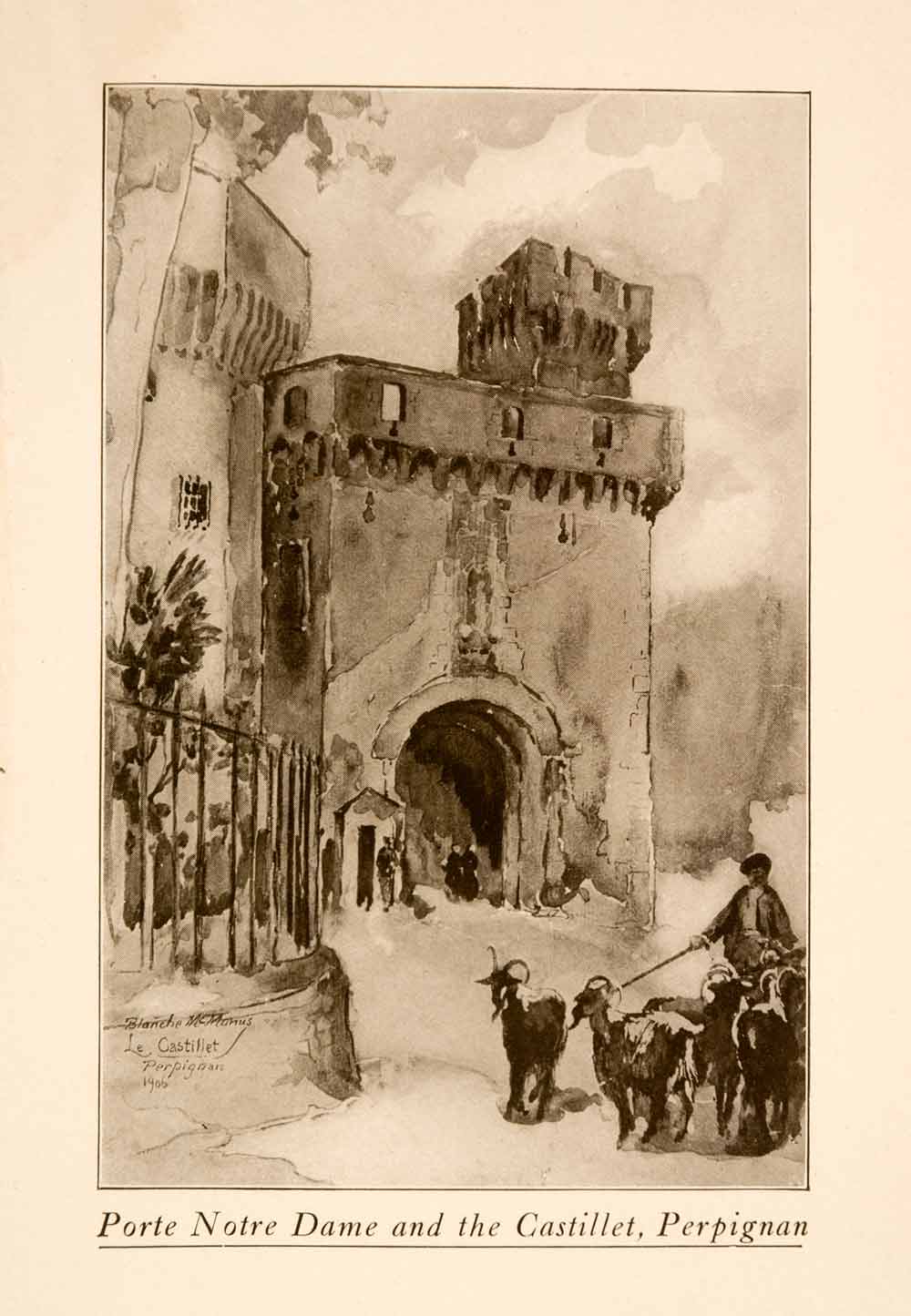 1907 Halftone Print Porte Notre Dame Castillet Perpignan Fortifications XGNA3