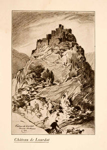 1907 Halftone Print Chateau de Lourdat Mountain Castle Palace Fortress XGNA3