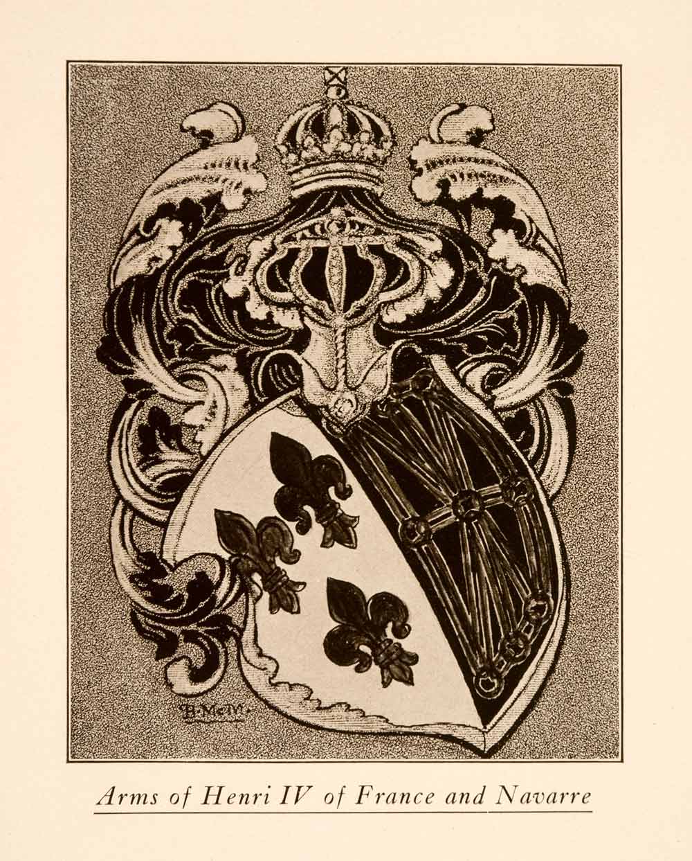 1907 Halftone Print Coat of Arms Henri IV France Navarre Decorative War XGNA3