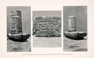 1902 Halftone Print Aztec Stone Cylinders Mexico Artifacts Time XGNA5
