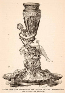 1882 Wood Engraving Surtout De Table Nereid Vase Duke Santonia Paris XGNA8