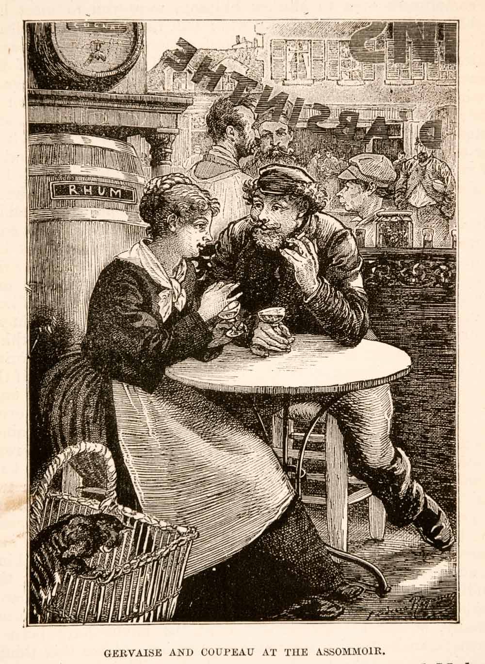 1882 Wood Engraving Assommoir Gervaise Coupeau Emile Zola Paris Alcoholism XGNA8