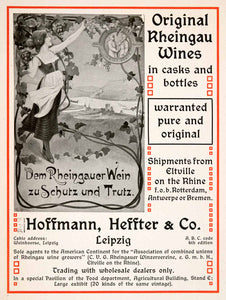 1904 Ad Rheingau Wine German Maiden Leipzig Deutschland Rhine Eltville XGNA9