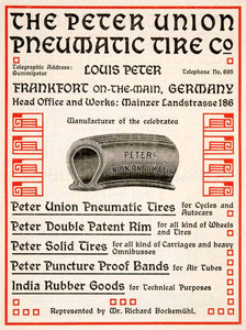 1904 Ad Peter Union Pneumatic Tire Louis Frankfort Germany Richard XGNA9