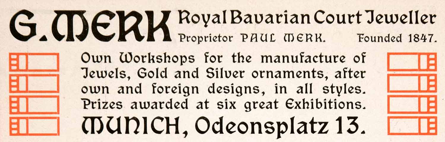 1904 Ad G Merk Royal Bavarian Court Jeweller Jewelry Munich Germany Paul XGNA9