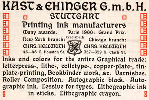 1904 Ad Kast Ehinger Stuttgart Germany Printing Ink Charles Hellmuth Paris XGNA9