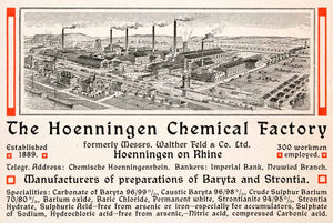 1904 Ad Hoenningen Chemical Factory Rhine Baryta Strontia Germany Industry XGNA9