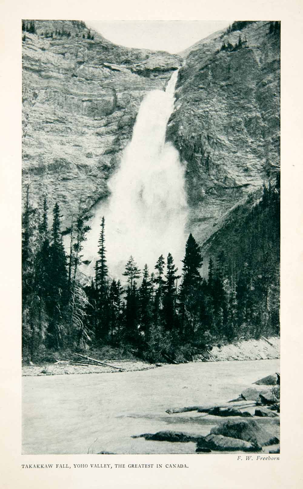 1922 Print Takakkaw Falls Yoho Valley Canada Landscape Mountain Tree Park XGNB2