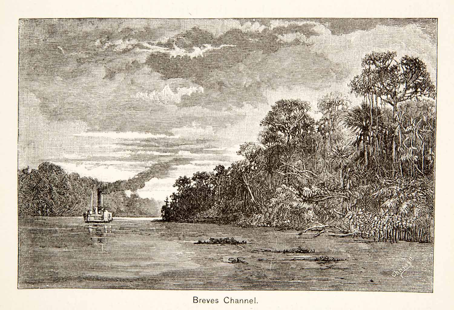 1879 Wood Engraving Breves Channel Brazil Waterway James Wells Champney XGNB4