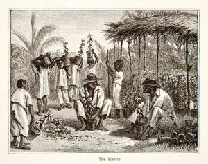 1879 Wood Engraving Brazilian Child Slave Labor Pot Planting Seeds Viveiro XGNB4