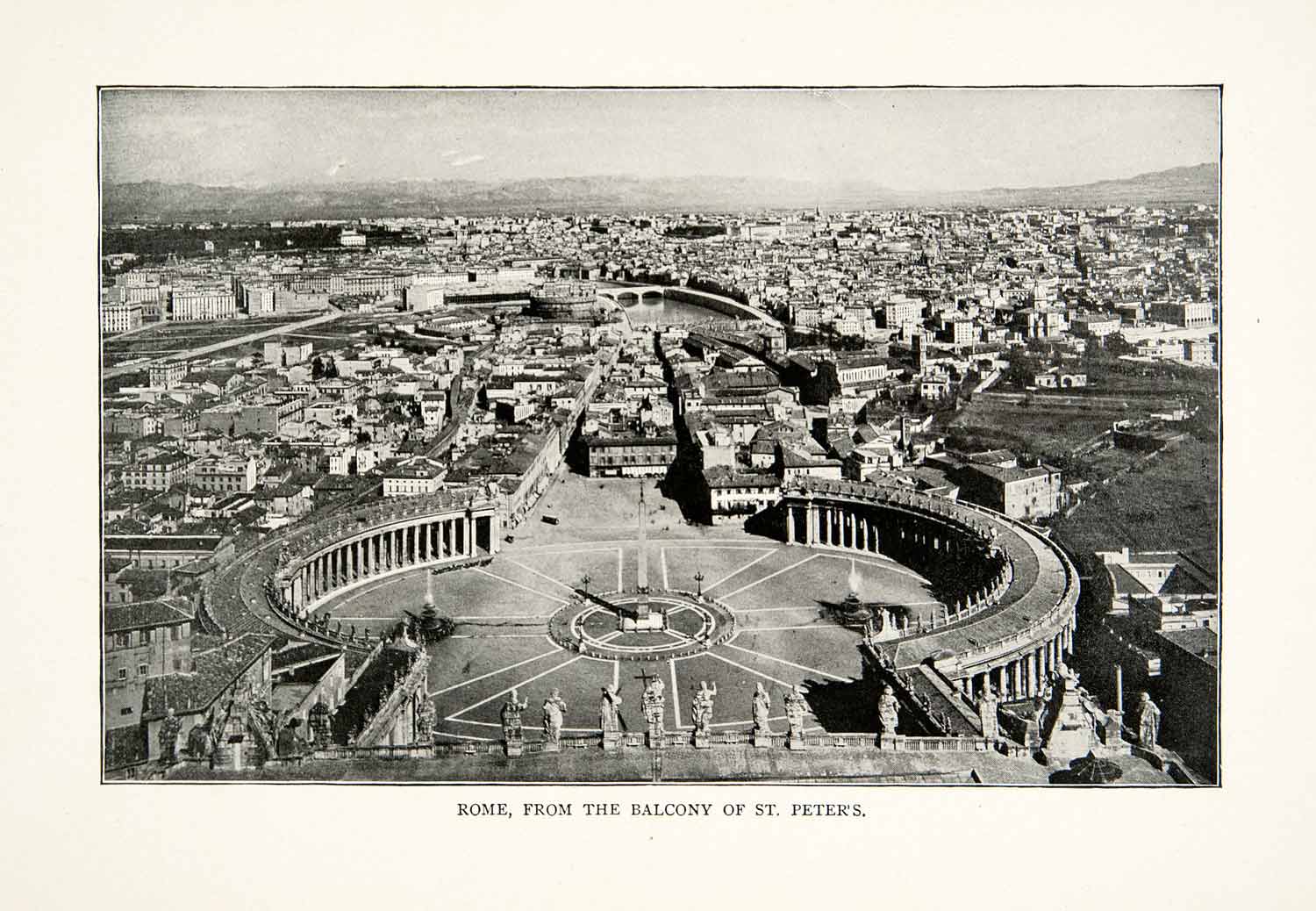1902 Print Panoramic Saint Peters Basilica View Rome Italy Square