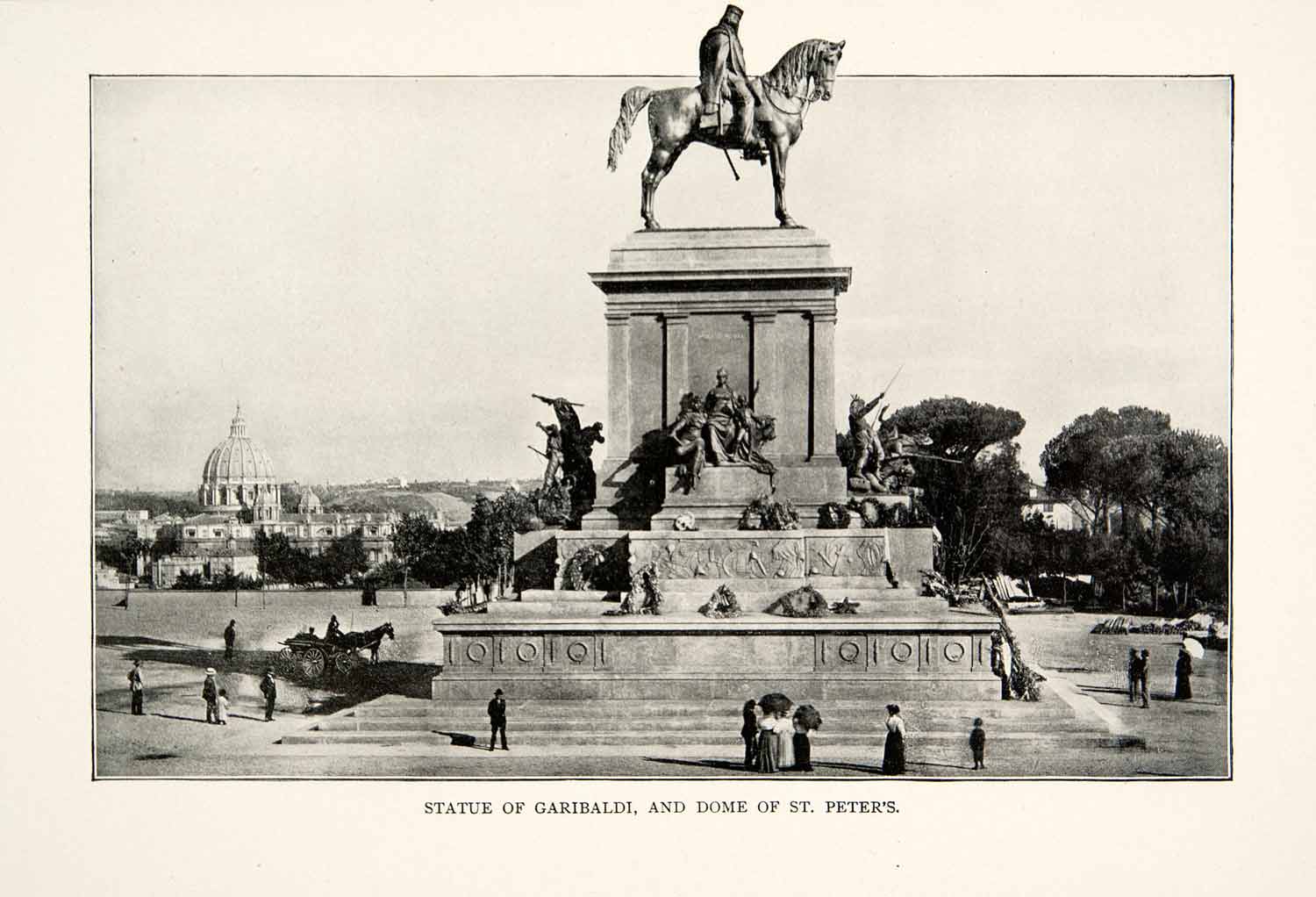 1902 Print Equestrian Horse Statue Garibaldi Janiculum Hill Rome Italy XGNB6