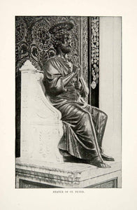 1902 Print Statue Saint Peter Basilica Cathedral Throne Apostle Catholic XGNB6