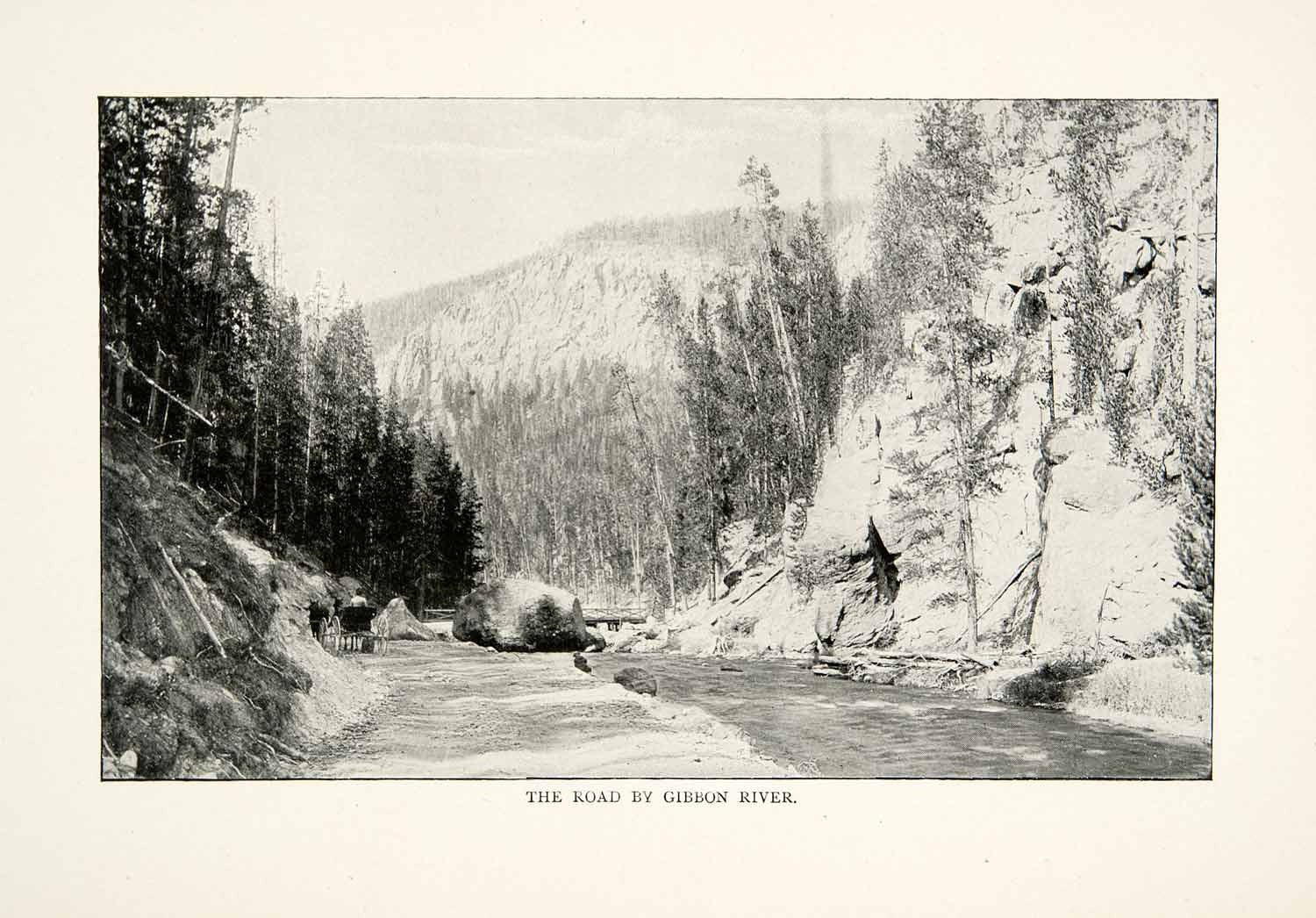 1902 Print Yellowstone National Park Gibbon River Road Street Paved XGNB6 - Period Paper
