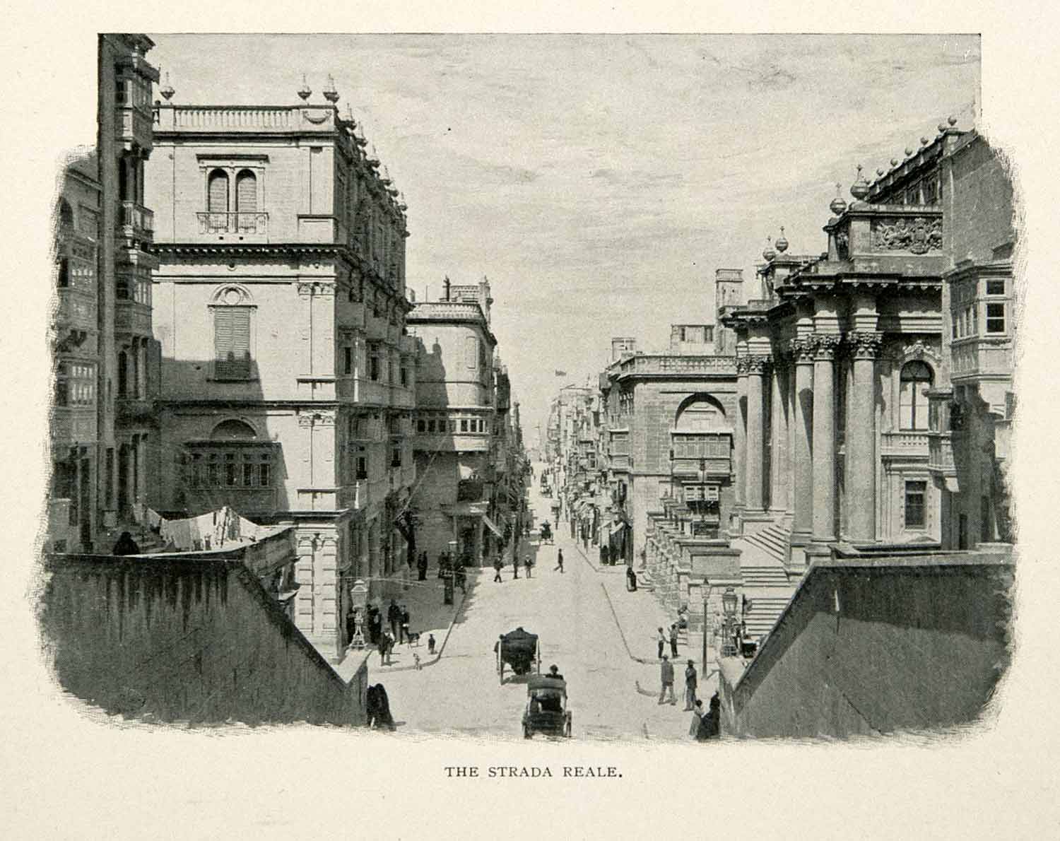 1902 Print Strada Reale Repbulic Street Valletta Malta Rococo Architecture XGNB7