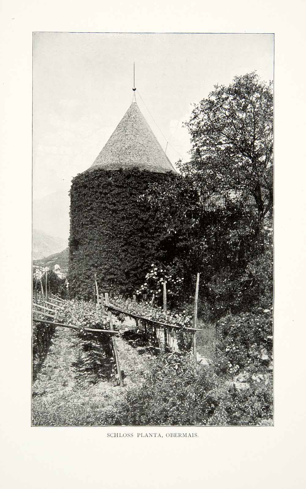 1905 Print Schloss Planta Obermais South Tyrol Italy Garden Farm XGNB8