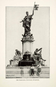 1905 Print Franconia Fountain Wurzburg South Tyrol Italy Statue Monument XGNB8