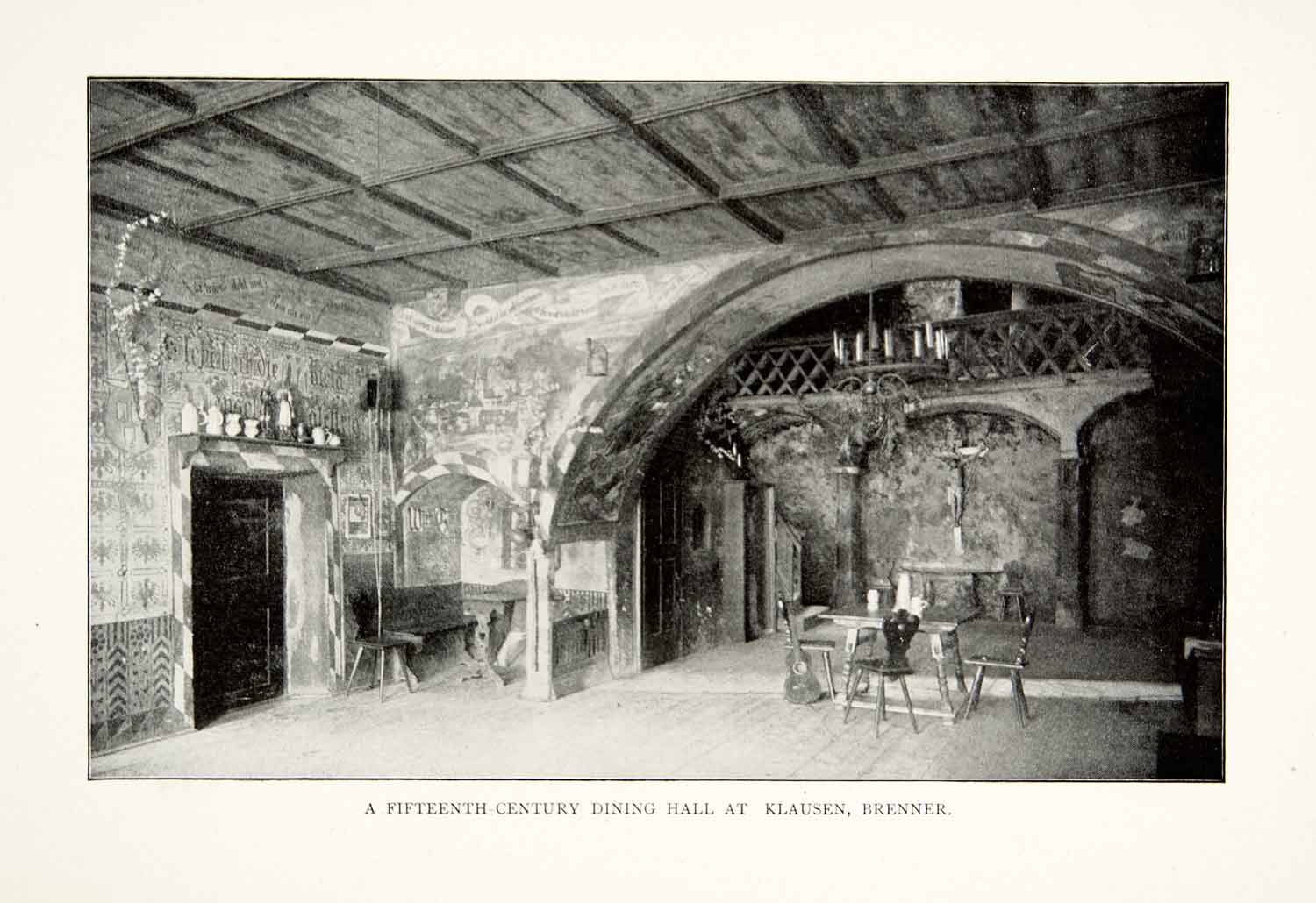 1905 Print 15th Century Dining Hall Klausen Brenner Italy Historic XGNB8