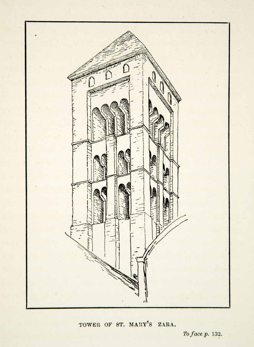 1881 Print Saint Mary's Church Zara Romanesque Campanile Benedictine XGNC6