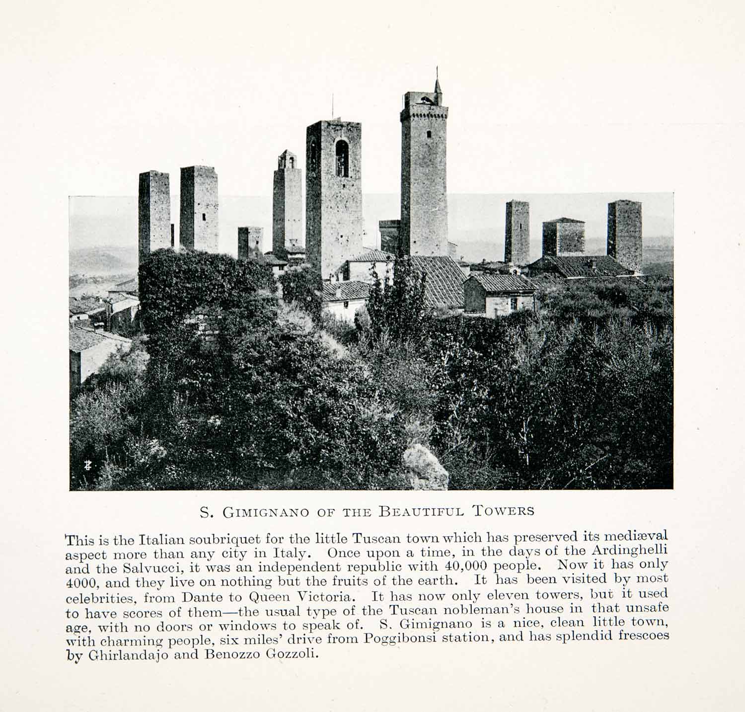 1912 Print San Gimignamo Beautiful Towers Walled Medieval Siena Tuscany XGNC9