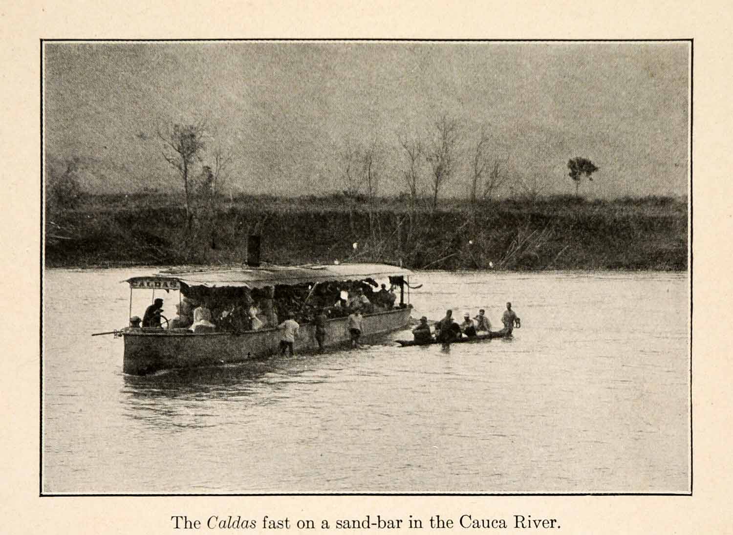 1919 Halftone Print Caldas Riverboat Steam Cauca River Colombia South XGO2