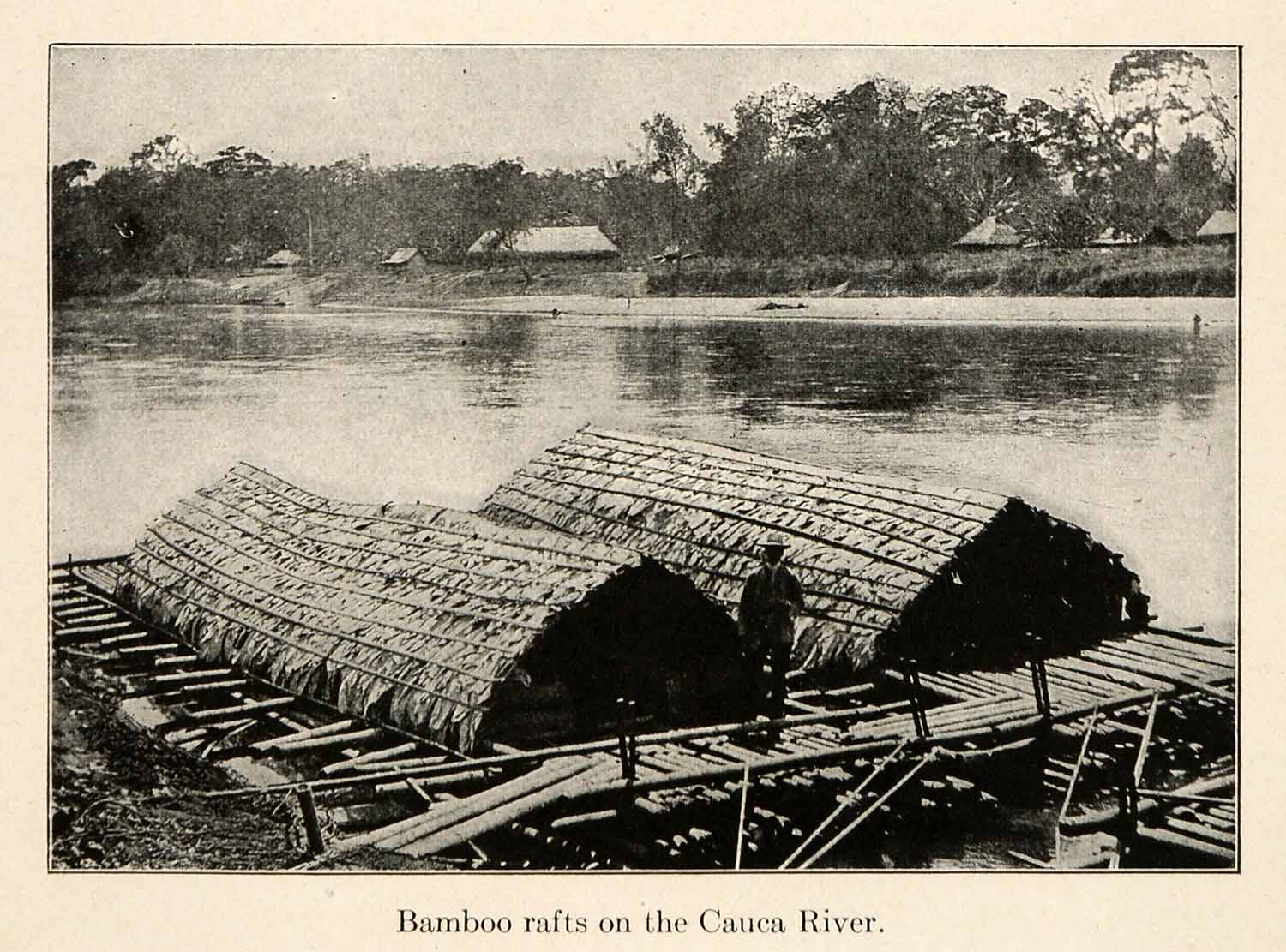 1919 Halftone Print Bamboo Raft Cauca River Colombia South America Sur Boat XGO2
