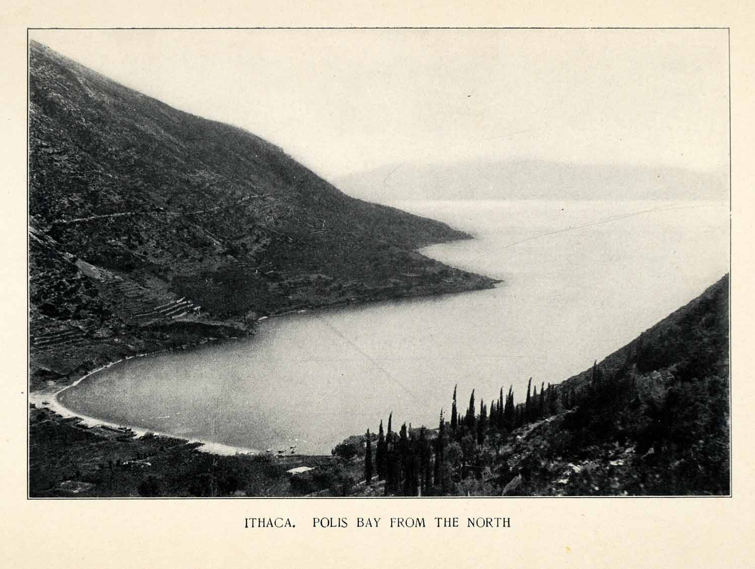 1904 Print Ithaca Island Polis Bay Beach Ionian Sea Mountain Landscape XGO3