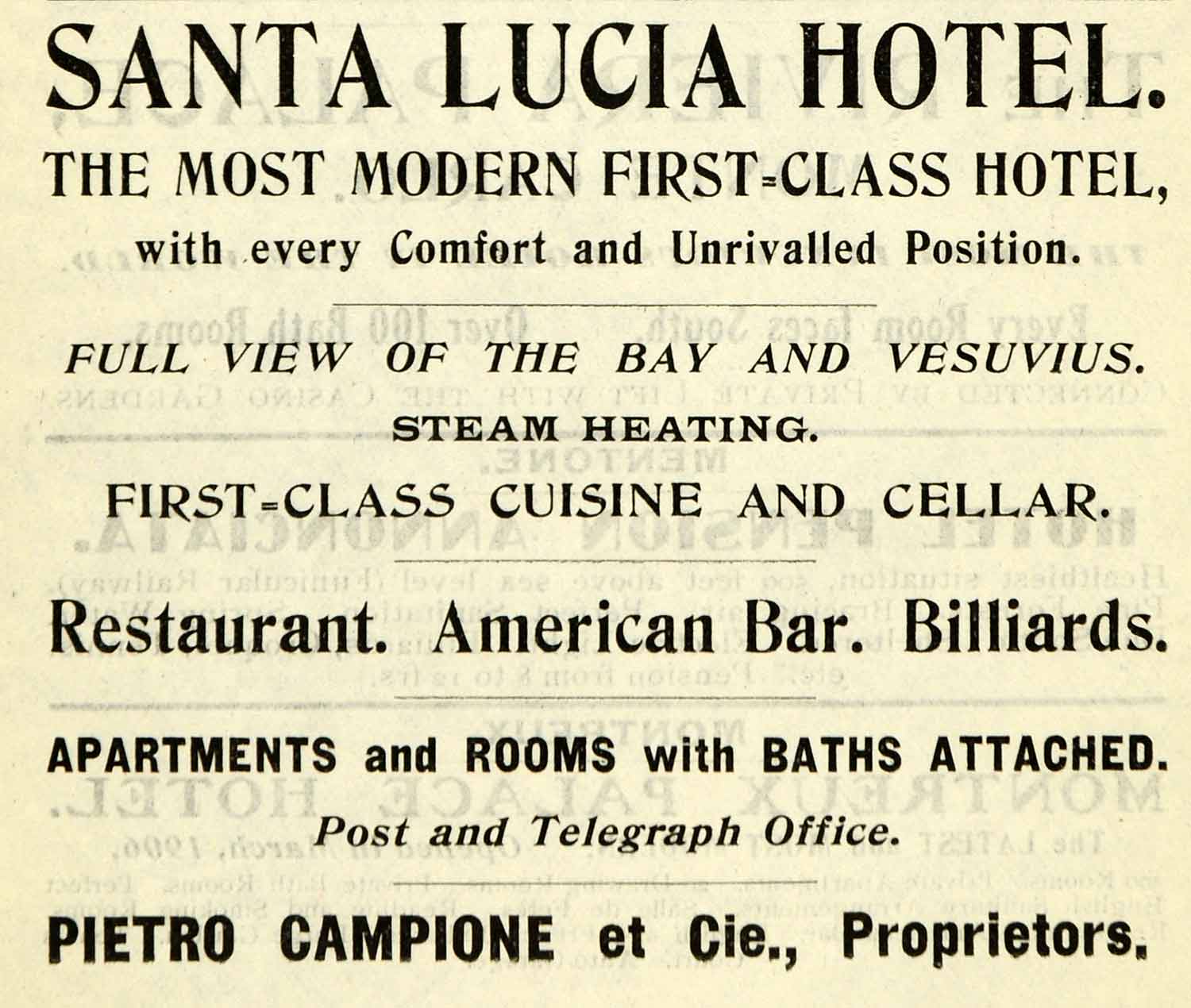 1908 Ad Santa Lucia Hotel Pietro Campione Italy Naples Bay Vesuvius XGO5