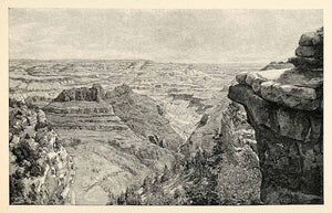 1902 Wood Engraving Grand Canyon Mountain Range Colorado River
