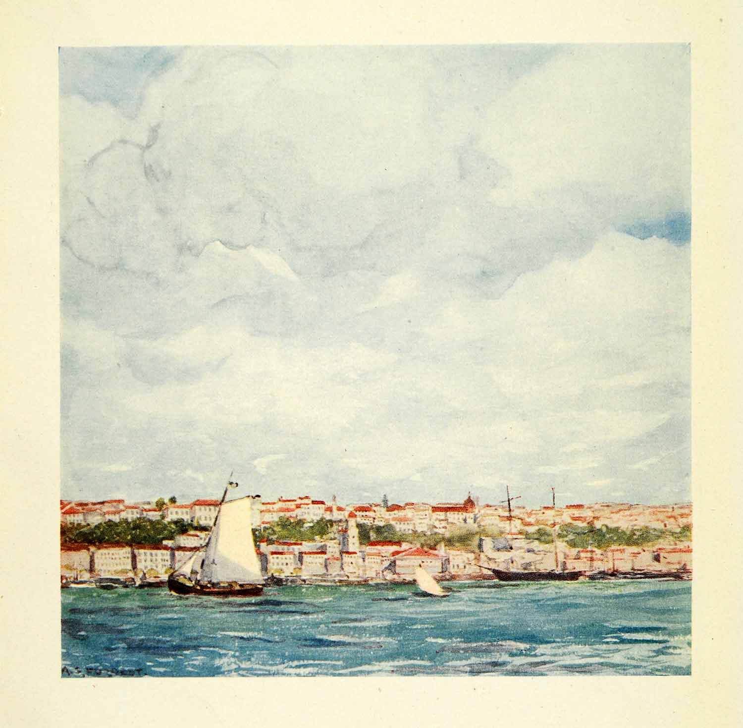 1912 Print Archibald Stevenson Forrest Cityscape Art Bahia Brazil Harbor Boats