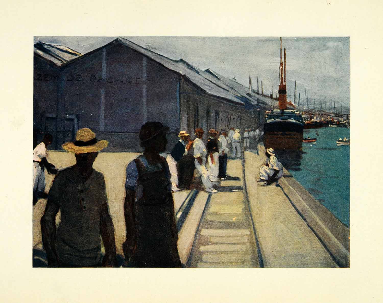 1912 Print Archibald Stevenson Forrest Art Santos Brazil Dock Pier Harbor Ships