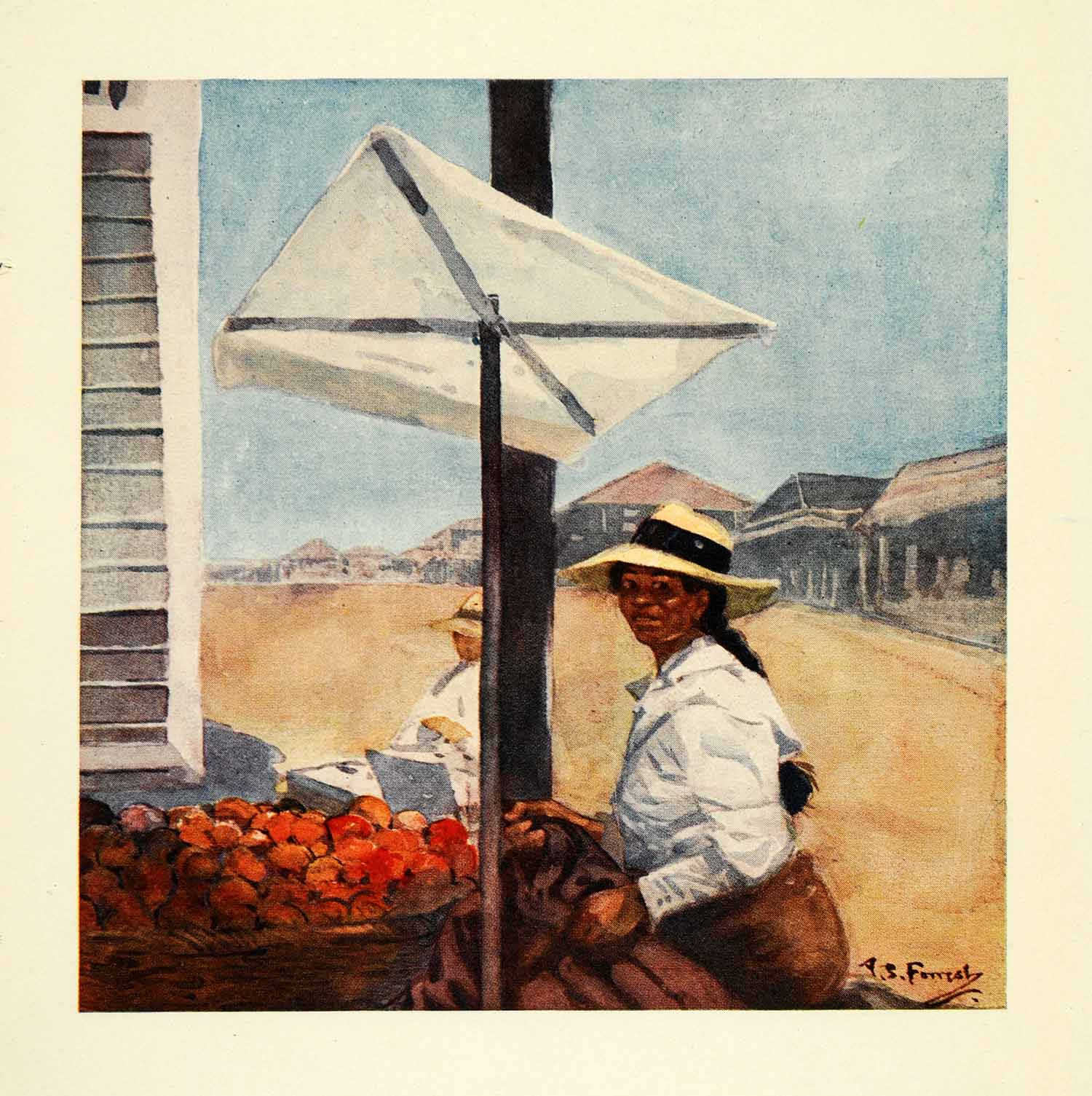 1912 Print Archibald Stevenson Forrest Art Mollendo Peru Fruit Stand Vendor